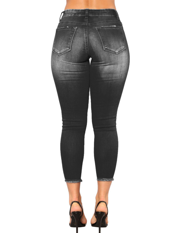 Women's Ripped Denim Pants-Curvy-Faja