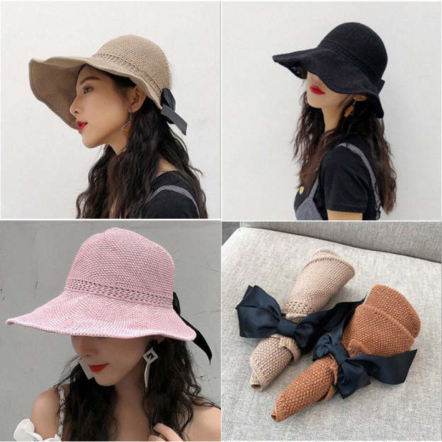 Solid Color Sunscreen Straw Woven Breathable Adjustable Hat