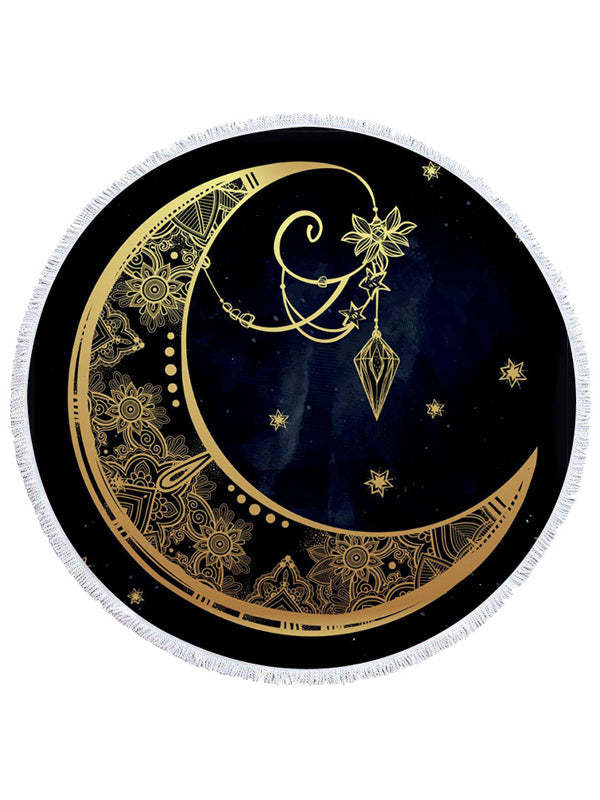 Golden Print Round Shape Tasseled Soft Beanch Mat-Curvy-Faja