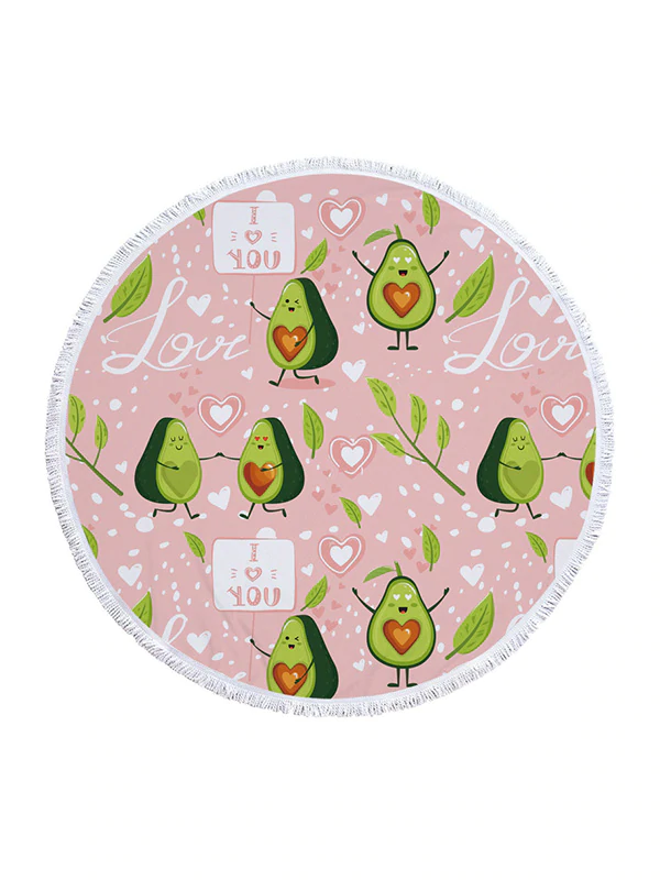 Avocado Print Round Shape Tasseled Soft Beach Mat-Curvy-Faja