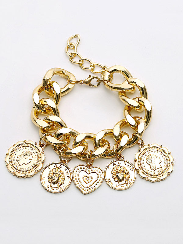 Retro Embossed Pendant Chain Geometric Punk Bracelet-curvy-faja