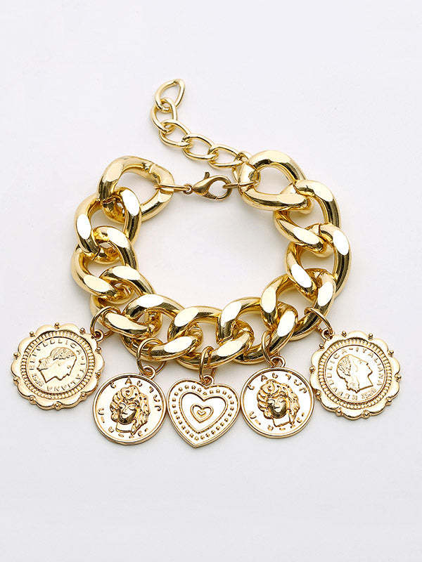 Retro Embossed Pendant Chain Geometric Punk Bracelet-Curvy-Faja