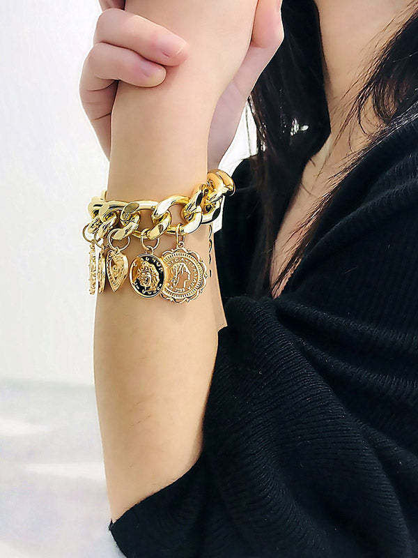 Retro Embossed Pendant Chain Geometric Punk Bracelet-Curvy-Faja