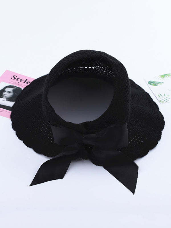 Solid Color Sunscreen Lace-Up Straw Woven Breathable Foldable Hat-Curvy-Faja