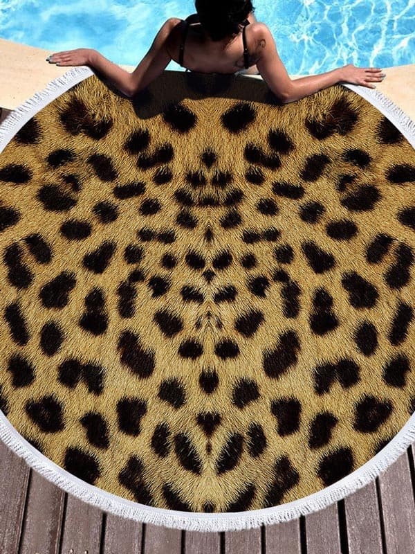 Stylish Animal Printed Round Shape Tasseled Soft Beach Mat-Curvy-Faja