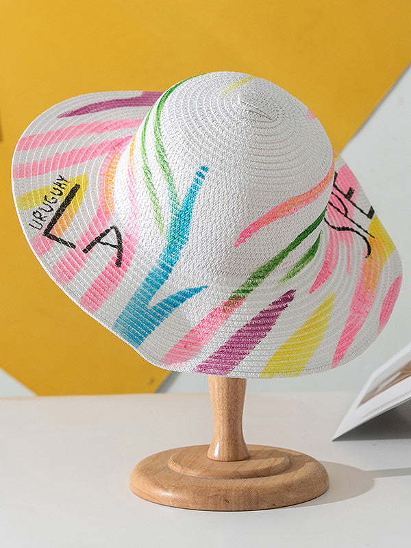 Parent-Child Lovely Straw Hand Drawn Doodle Painted Cartoon Painting Sunscreen Hat-Curvy-Faja