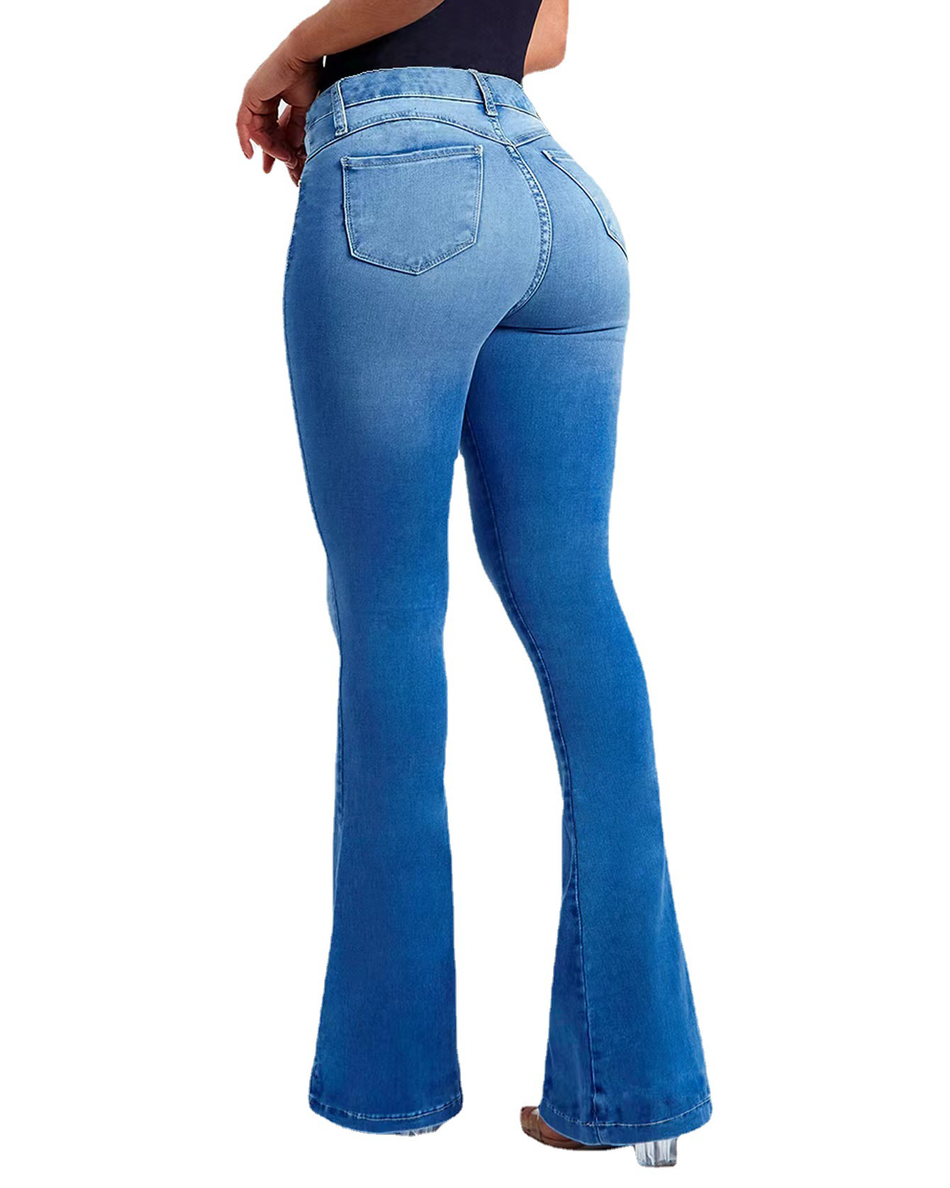 Women'S High Waist Slim Stretch Flared Jeans-Curvy-Faja
