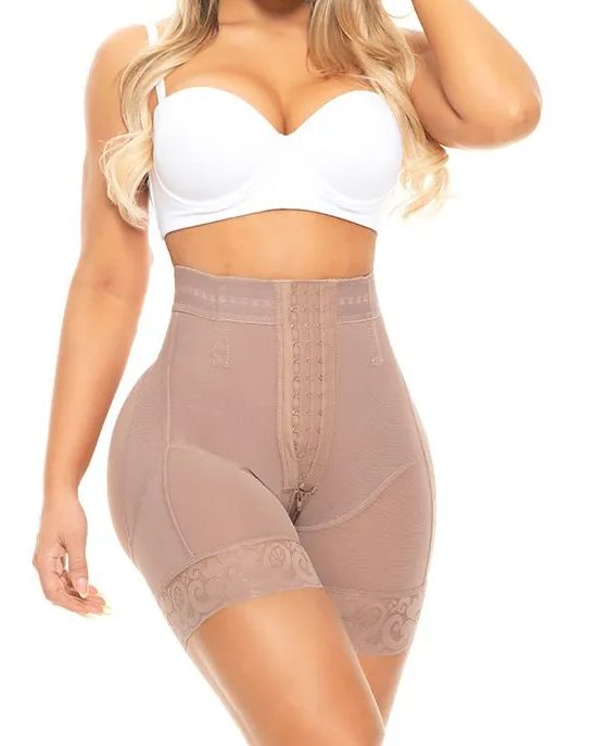High Waist Push Up Shorts With 3 Rows Of Bootylicious Enhancement Snaps-Curvy-Faja