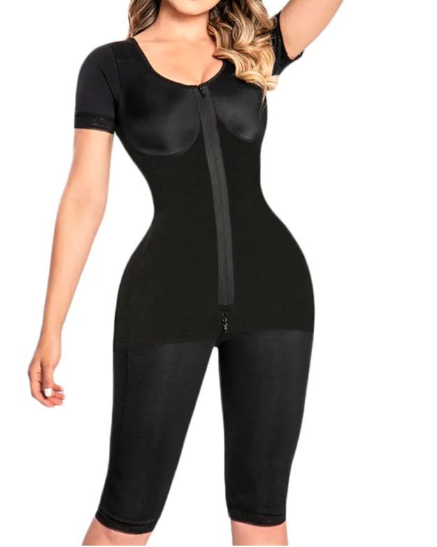 Full Body Flatten Abdomen Body Shaper With Short Sleeves High Waist Slimming Bodysuit-Curvy-Faja