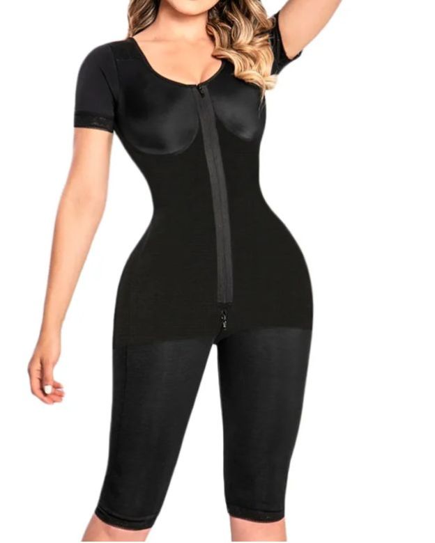 Full Body Flatten Abdomen Body Shaper With Short Sleeves High Waist Slimming Bodysuit-Curvy-Faja