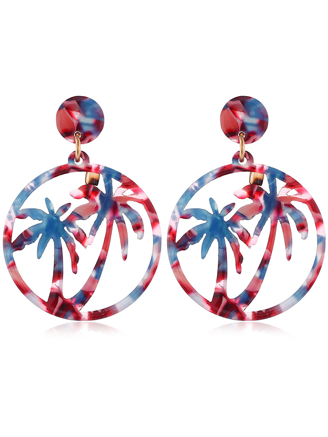 Fashion Vintage Coconut Tree Leopard Print Beach Earrings-Curvy-Faja