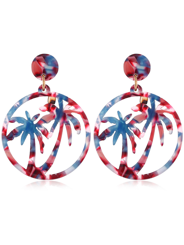 Fashion Vintage Coconut Tree Leopard Print Beach Earrings-Curvy-Faja