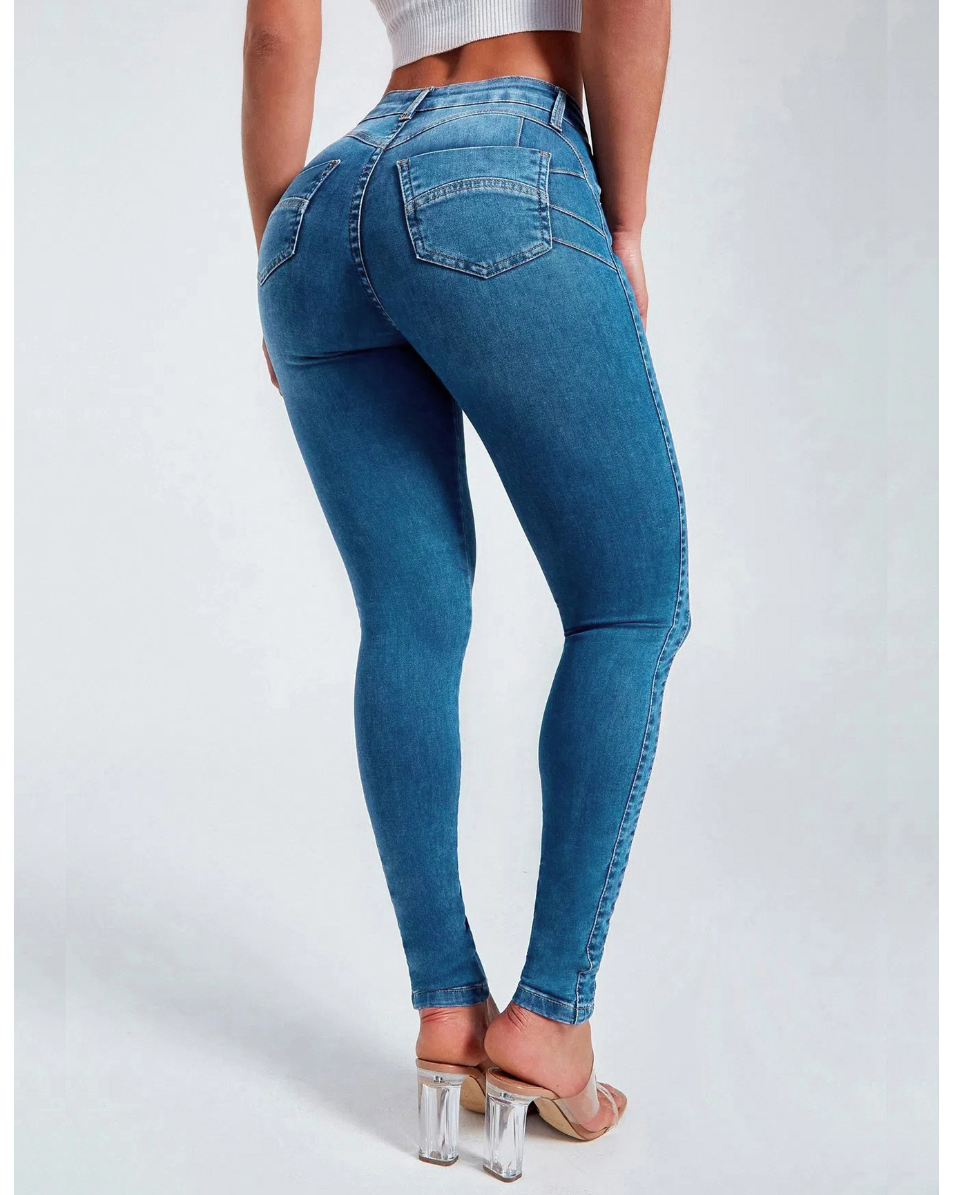 Slim Fit Pencil Pants Stretch High-rise Jeans-Curvy-Faja