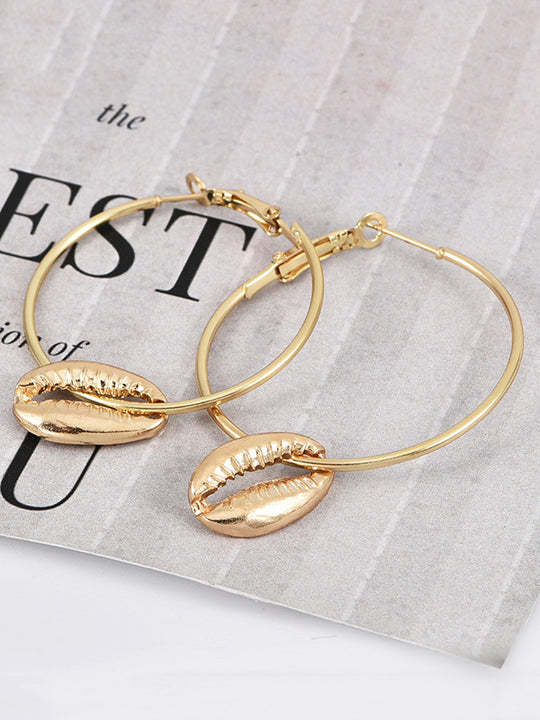 Fashion Trendy Shell Ear Hoop Earrings-Curvy-Faja