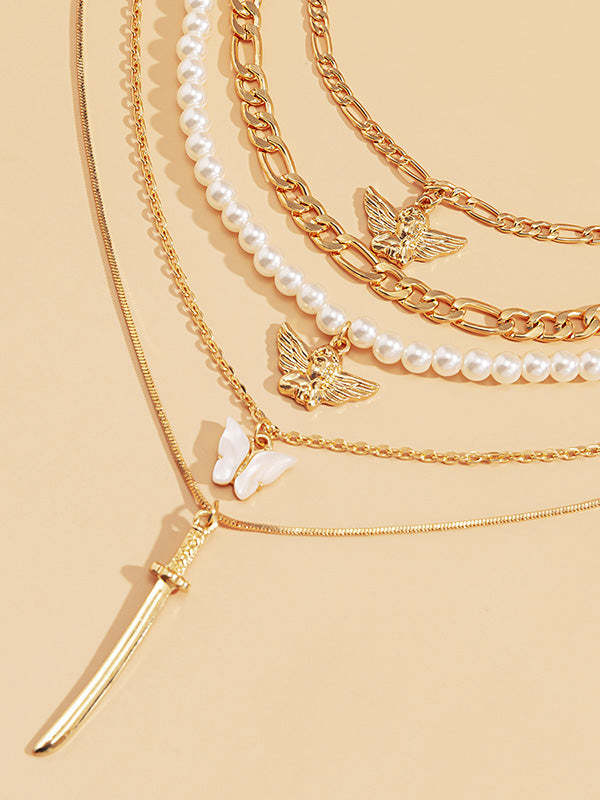 Retro Street Shooting Butterfly Punk Multi-Element Suit Necklace-Curvy-Faja