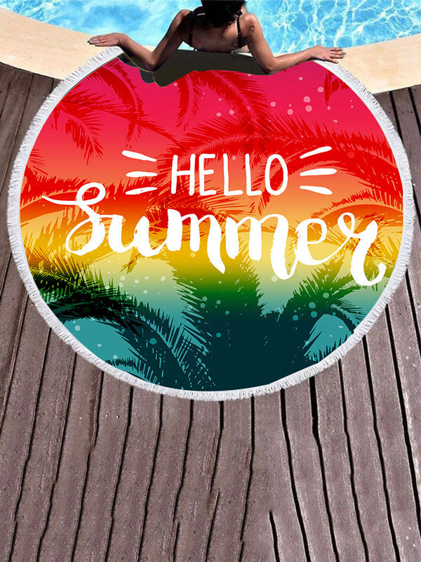 Stylish Round Shape Tasseled Floral Print Beanch Mat-Curvy-Faja