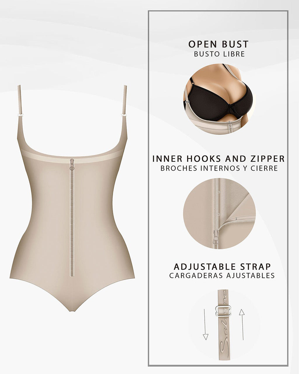 Open Bust Thong Tummy Control Shapewear for Women-Curvy-Faja