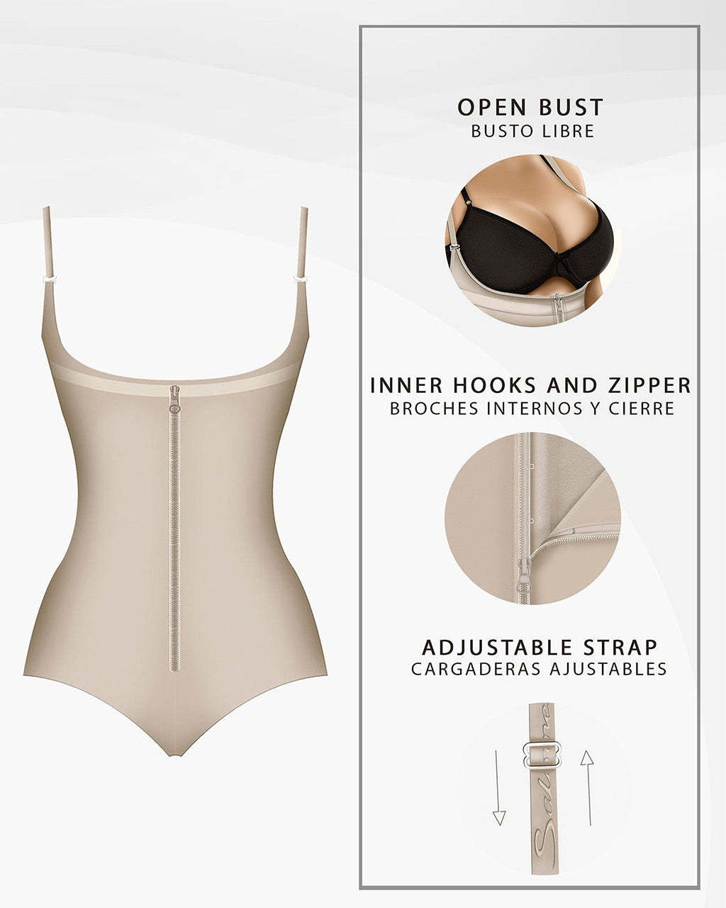 Open Bust Thong Tummy Control Shapewear for Women-Curvy-Faja