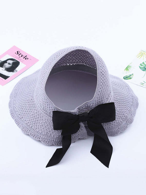 Solid Color Sunscreen Lace-Up Straw Woven Breathable Foldable Hat-Curvy-Faja