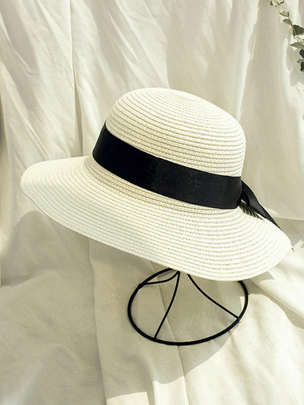Sunscreen Straw Bow-Knot Woven Breathable Foldable Beach Hat-Curvy-Faja