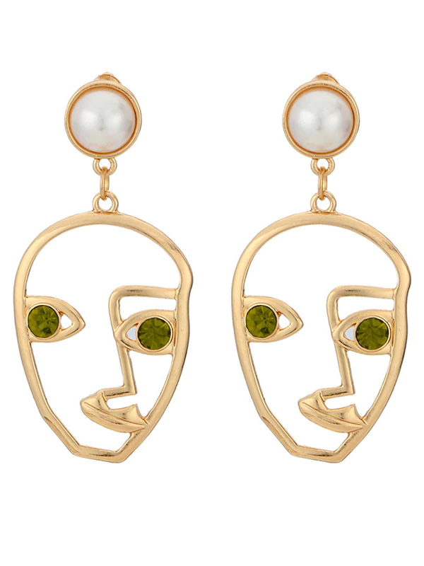 Fashion Creative Face Beaded Decorate Hollow Earrings-Curvy-Faja