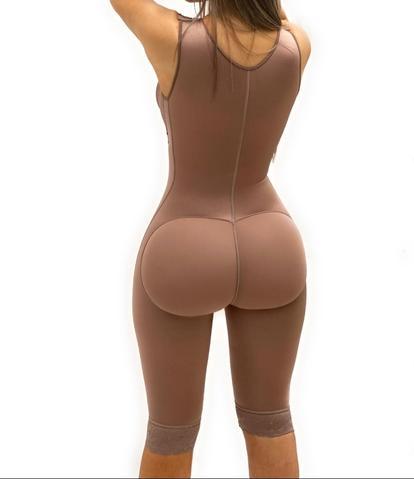 V Neck Sleeveless Knee Length Shapewear With Bra And Wide Shoulder Straps Butt-Lifting Bodysuit For Women-Curvy-Faja