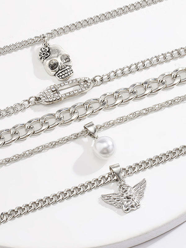 Personalized Skull Little Angel Hip Hop Creative Diamond Multilayer Necklace-Curvy-Faja