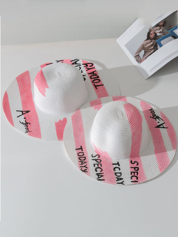 Parent-Child Lovely Straw Hand Drawn Doodle Painted Cartoon Painting Sunscreen Hat-Curvy-Faja