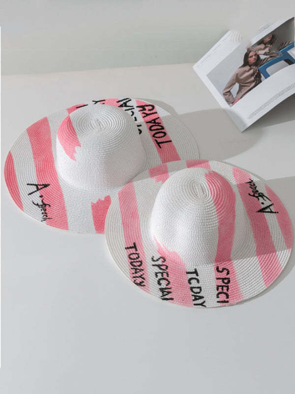 Parent-Child Lovely Straw Hand Drawn Doodle Painted Cartoon Painting Sunscreen Hat-Curvy-Faja