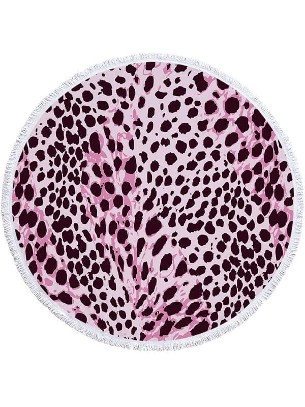 Stylish Animal Printed Round Shape Tasseled Soft Beach Mat-Curvy-Faja