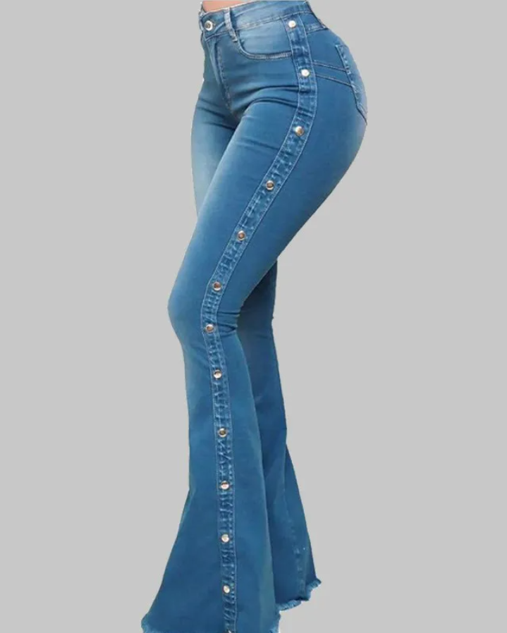 High Waist Stretch Mopping Flared Jeans-Curvy-Faja