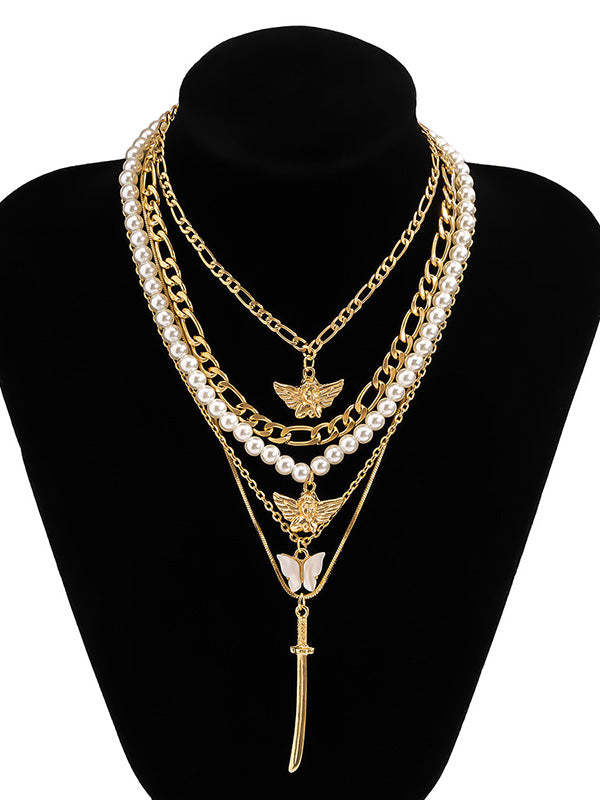 Retro Street Shooting Butterfly Punk Multi-Element Suit Necklace-Curvy-Faja