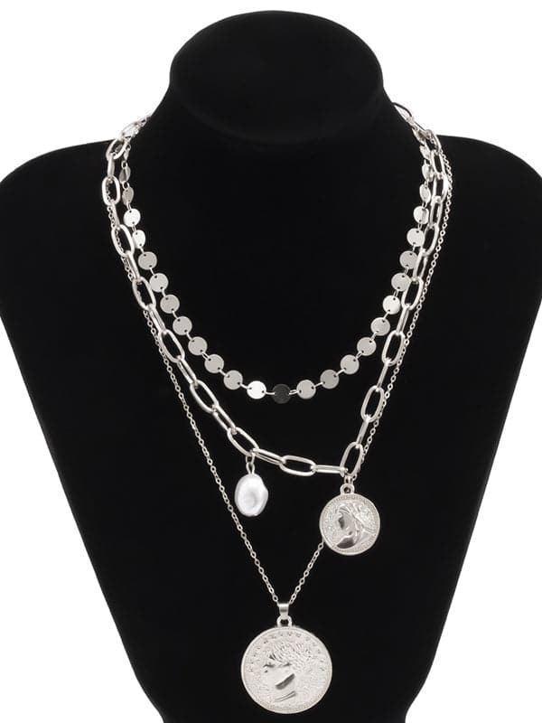 Retro Portrait Embossed Pendant Multilayer Necklace-Curvy-Faja