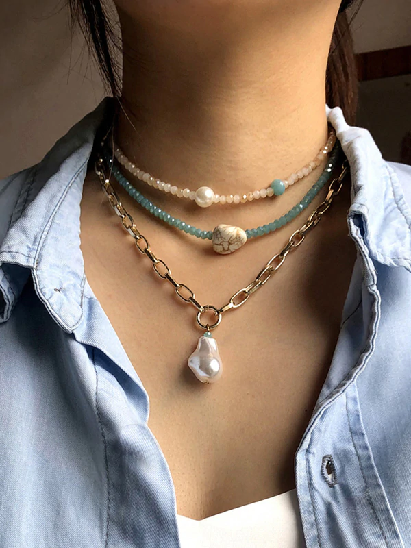 Punk Style Beaded Clavicle Fashion Multi-Layer Necklace-curvy-faja