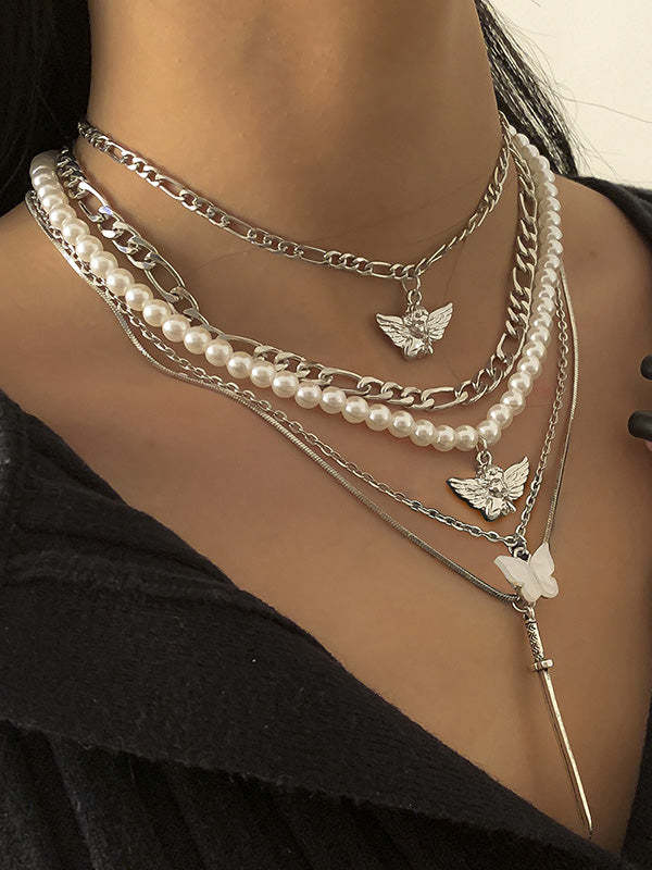 Retro Street Shooting Butterfly Punk Multi-Element Suit Necklace-Curvy-Faja