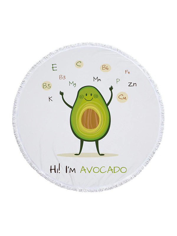 Avocado Print Round Shape Tasseled Soft Beach Mat-Curvy-Faja