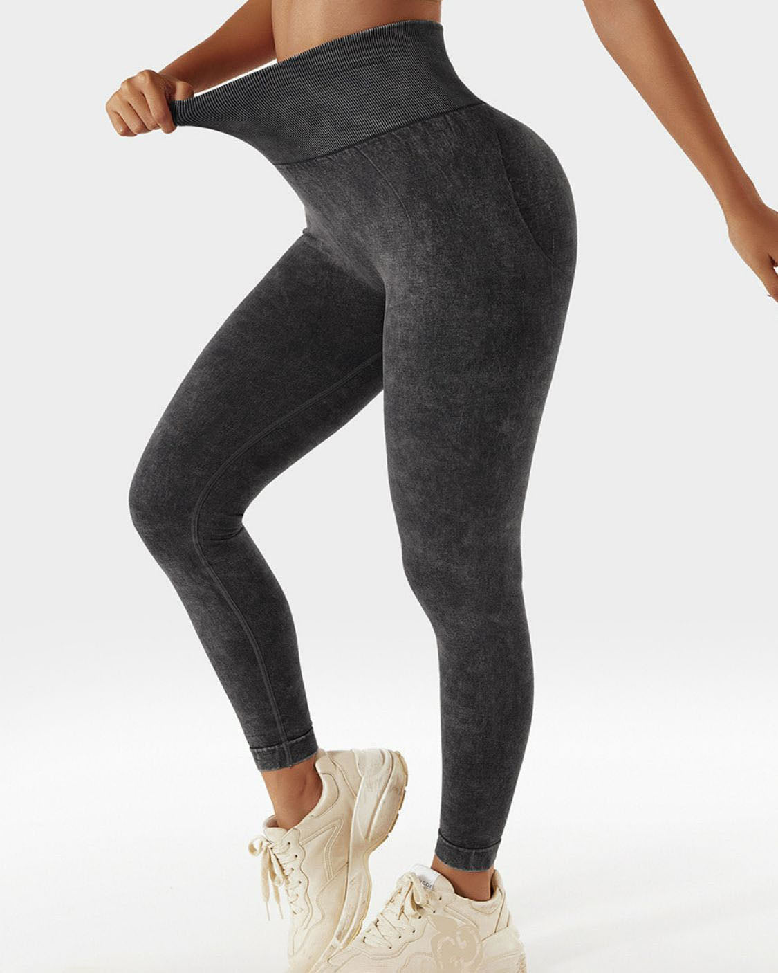 Acid Wash High Waist Sports Leggings-curvy-faja
