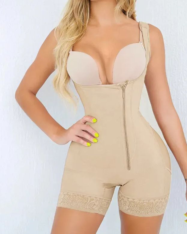 Thin Shoulder Straps Side Zipper Shaping Bodysuit For Women Open Bust Tummy Control Shapewear Recovery Belt Fajas-Curvy-Faja