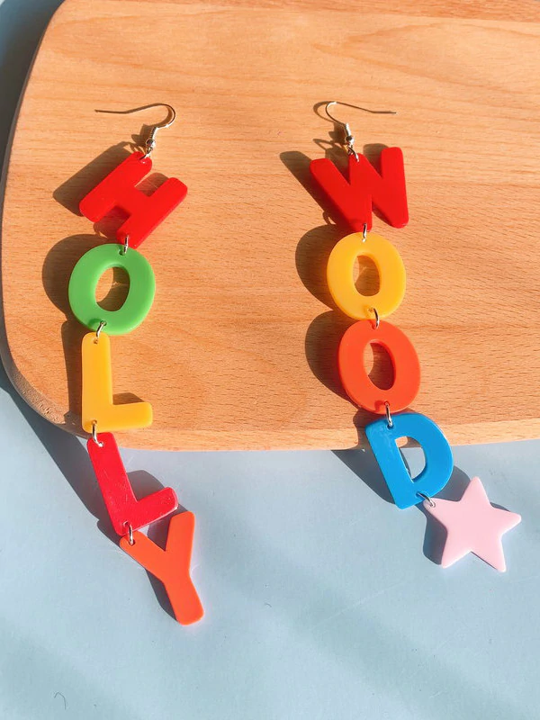 Colorful HOLLYWOOD Personalized Letter Earrings-Curvy-Faja
