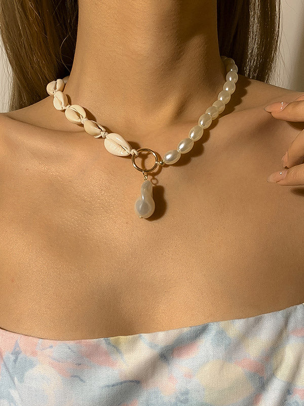 Creative Shell Beaded Pendant Fashion Necklace-curvy-faja