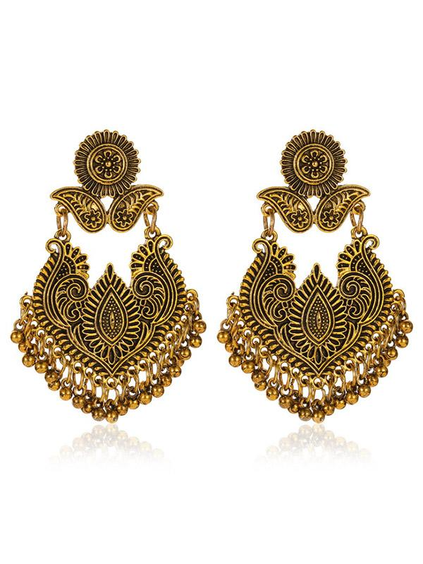 Retro Palace Style Exaggerated Carved Earrings-Curvy-Faja