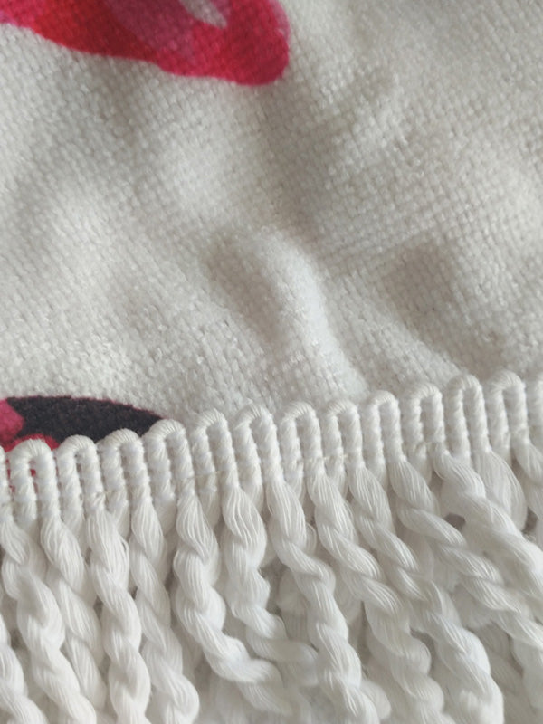 Leaves Print Round Shape Tasseled Beanch Mat-Curvy-Faja