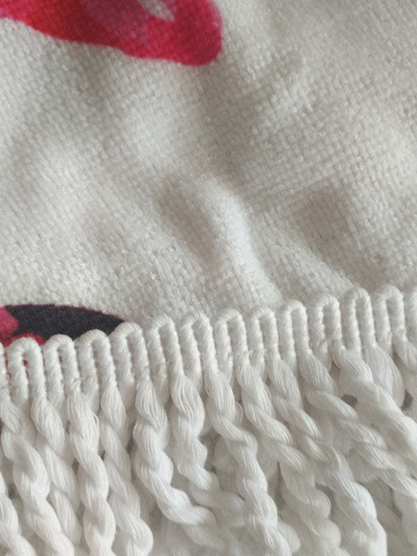 Leaves Print Round Shape Tasseled Beanch Mat-Curvy-Faja