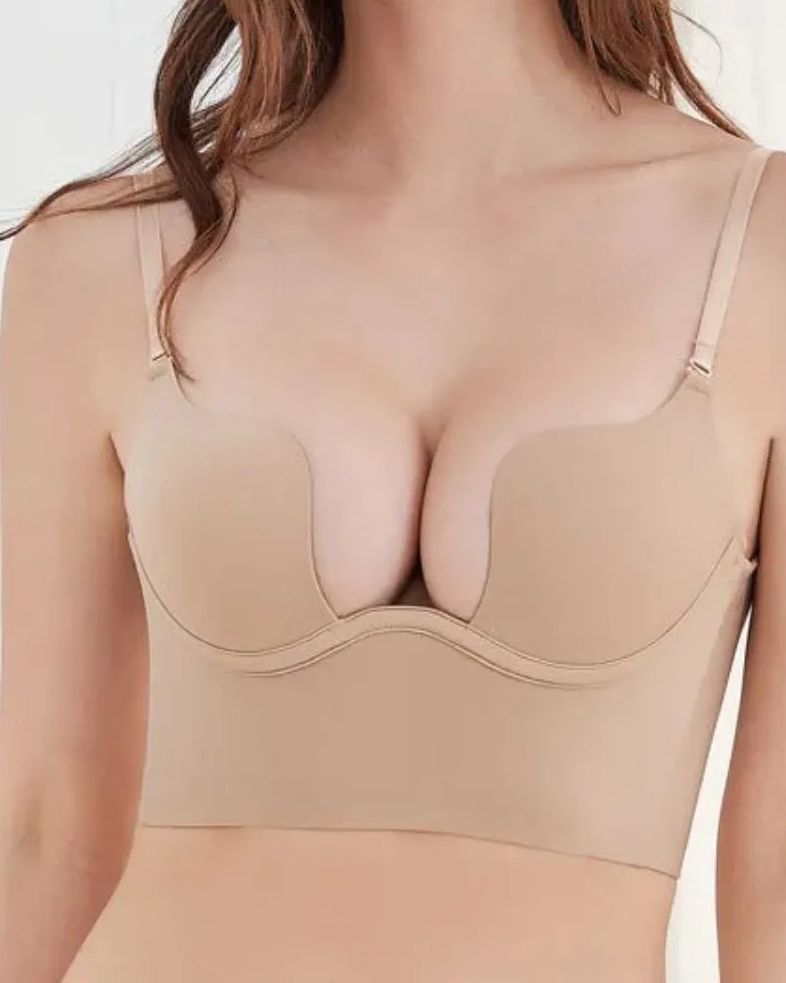 Push Up Low Back Plunge Bra Cleavage-Boosting Light Padding Bra Underwear-Curvy-Faja