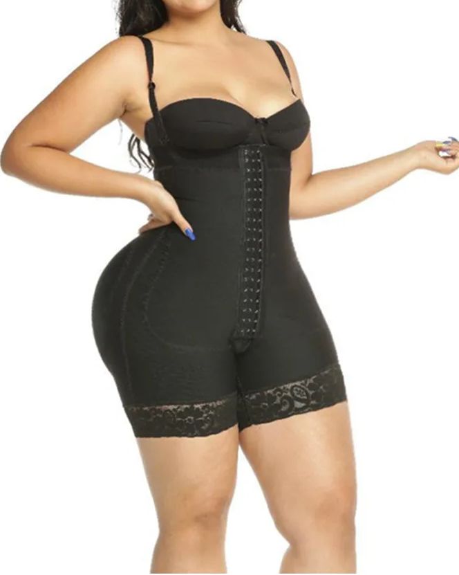 HIGH DOUBLE COMPRESSION GARMENT ABDOMEN CONTROL HOOK AND EYE CLOSURE TUMMY CONTROL ADJUSTABLE BODYSUIT