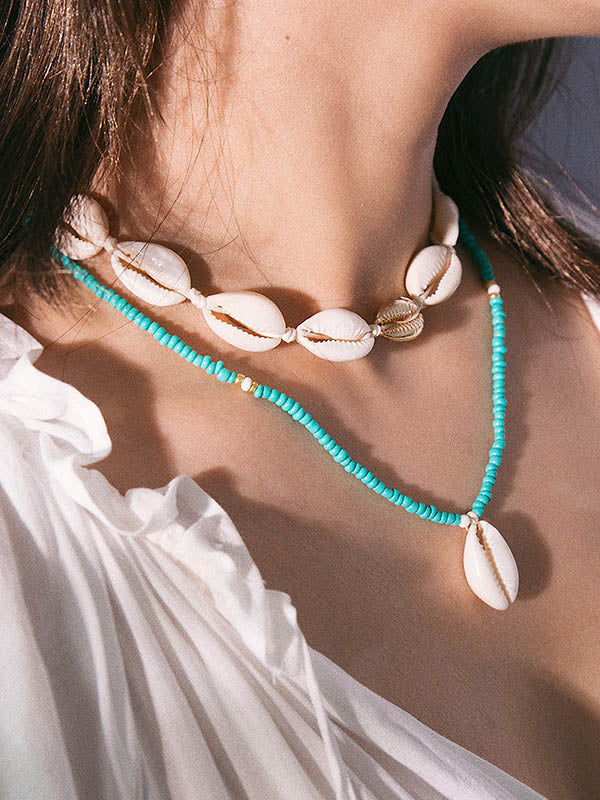 Personalized Ethnic Beaded Shell Double Layer Set Necklace-Curvy-Faja