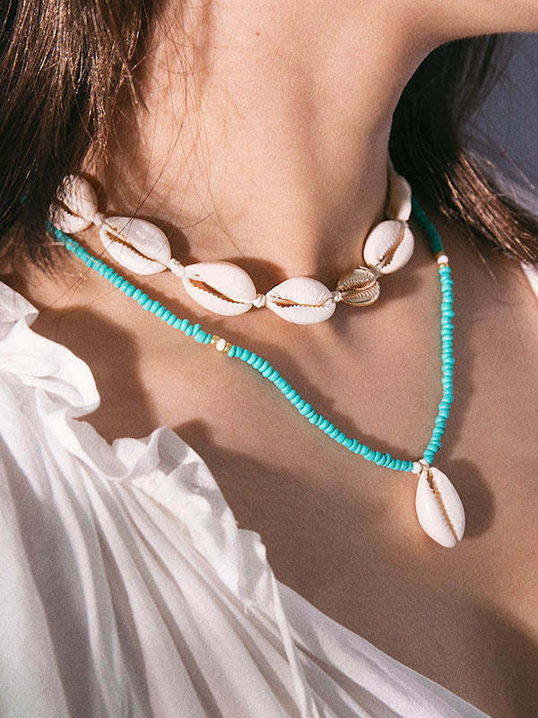 Personalized Ethnic Beaded Shell Double Layer Set Necklace-Curvy-Faja