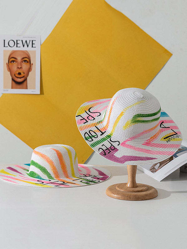 Parent-Child Lovely Straw Hand Drawn Doodle Painted Cartoon Painting Sunscreen Hat-Curvy-Faja