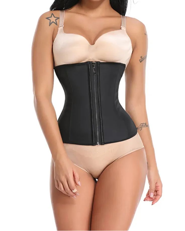 Latex Zipper Waist Trainer Corset for Weight Loss Hi-Waist Double Tummy Control Sport Workout Body Shaper -Curvy-Faja