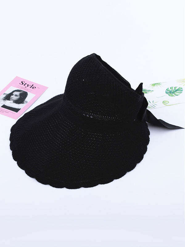 Solid Color Sunscreen Lace-Up Straw Woven Breathable Foldable Hat-Curvy-Faja